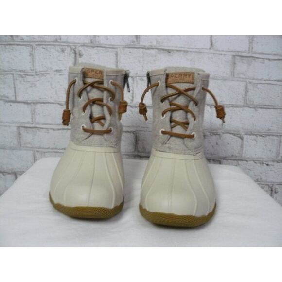 Sperry Satlwater Linen Wool Duck Boots Off White Zip & Lace Up 8 NEW S448 - Picture 3 of 7